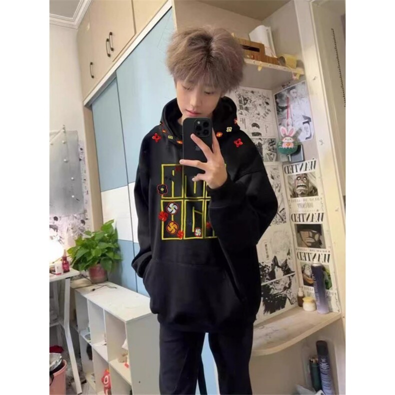 1506/QW110/P47重磅美式高街刺绣连帽卫衣,男装卫衣,星座1506