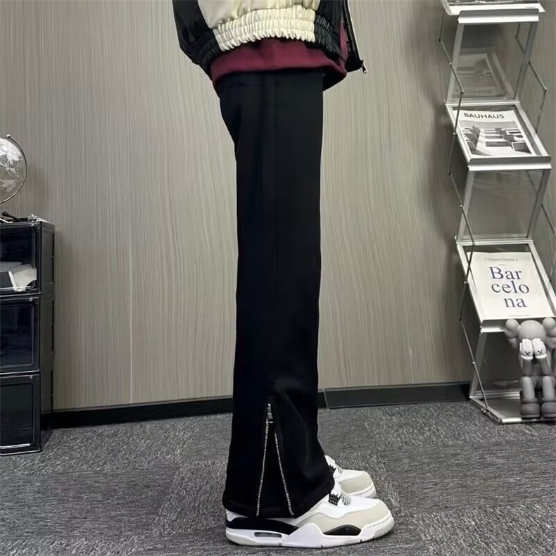 新款美式马吉拉高街vibe黑灰运动卫裤拉链直筒微喇裤,男装休闲裤,星座506A