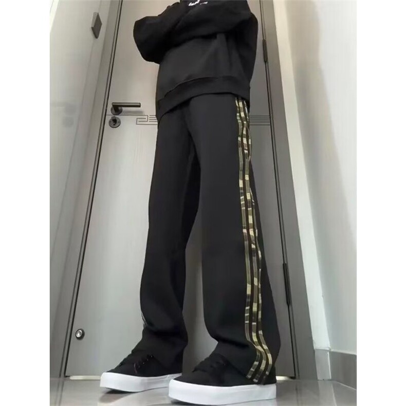 美式高街复古重磅卫裤直筒运动休闲裤白花灰迷彩条纹裤子男秋冬季,男装休闲裤,星座1210-1
