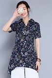 2021年夏季短袖中长款纽扣碎花原创设计气质简约衬衫，女装衬衫，丽影随形