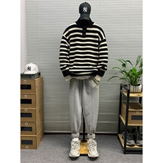 1506-1/MYM1731高质量鹿毛绒/P56冬季时尚立领条纹厚实羊绒毛衣男，男装针织衫/毛衣，星座1506-1