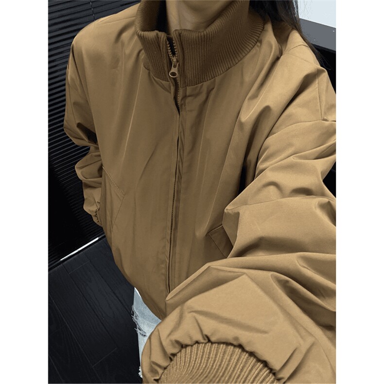 现货26春装美拉德立领飞行夹克纯色复古廓形高街棒球服外套,男装夹克,电商A486