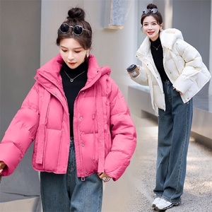 现货新款2024年韩版休闲连帽宽松白鸭绒短款羽绒服图片