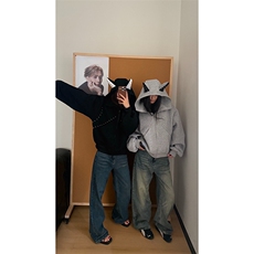 抖音得物高品质26春装美式高街铆钉杜宾犬耳朵开衫卫衣外套W125，女装短外套，电商A486