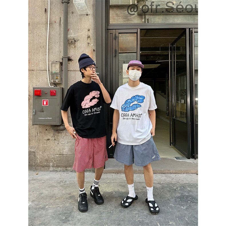 网图有货夏季薄款透气速干格子刺绣五分宽松短裤男女A542-P18,男装休闲裤,星座1505