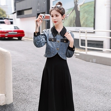 2024新款秋季新款女装韩版休闲牛仔连衣裙两件套，女装套装/套裙，靓星雨