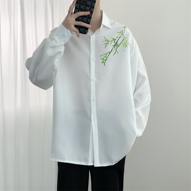 春季宽松长袖衬衫男女潮流ins休闲高级垂感情侣印花抗皱免烫衬衣,男装衬衫,星座410-7