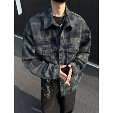 2025秋季满印格子衬衫男款长袖宽松痞帅牛仔外套夹克衫JK1185-P78，男装夹克，星座1103-3