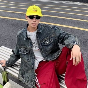 复古做旧牛仔外套男高街cityboy春秋季新款宽松夹克上衣35122-p75图片