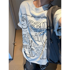 【有货】BK895CC-特P27 卡通涂鸦小狗印花短袖T恤男女图片