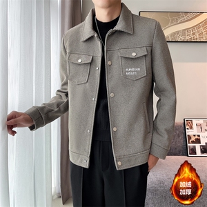 2023秋冬季潮流宽松加棉加厚毛呢大衣夹克外套男N9801-p125控175图片