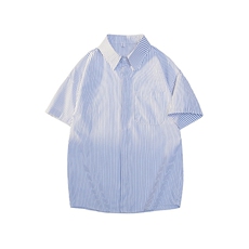 白底平铺立体条纹短袖衬衫男夏季宽松慵懒大码衬衣外套DC28001P40，男装T恤，电商B312