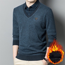 CA10408836钱塘2020-2冬季厚款加绒休闲中年男士衬衣领毛衣P72，男装针织衫/毛衣，钱塘207-2