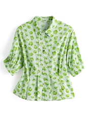 高级感时尚棉布印花衬衫女收腰显瘦短款小衫，女装衬衫，水衣源