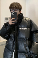 1港风情侣鳄鱼纹手塞棉M-5XL大码PU皮棉服外套男8507P120控158，男装棉衣，星座226-2
