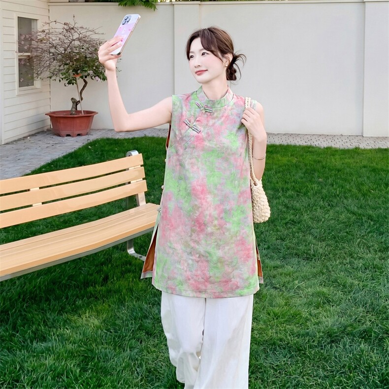 2026年夏季宽松型透气两件套不对称设计时尚潮流轻薄植物花卉印花,女装套装/套裙,秀美人生