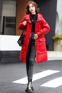 羽绒服女高端长款连帽亮面白鸭绒90绒羽绒服冬图片