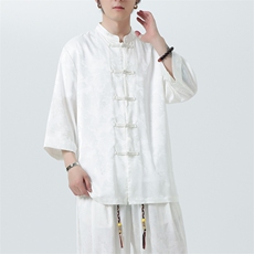 2025夏季新款立领大码盘扣上衣新中式男士七分袖衬衫CS100-P55，男装衬衫，电商A008