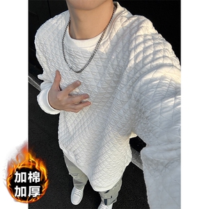 特批P35无差价冬新港风菱格夹棉保暖圆领卫衣内搭上衣W5092J加棉图片
