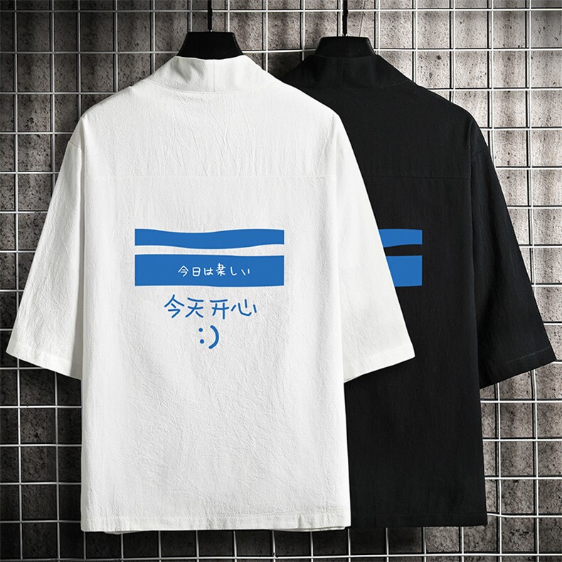 HF59033-P40风汉服男开衫外套七分袖道袍网格挂拍,男装民族服装,电商A040A
