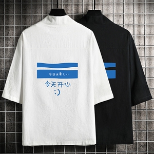 HF59033-P40风汉服男开衫外套七分袖道袍 网格挂拍图片
