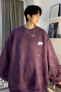抖音品质麂皮绒笑脸小标简约宽松圆领卫衣JK23341特批36控59图片