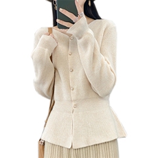 女士秋冬季新款舒适元宝针鱼尾式羊毛开衫，女装羊毛衫，奢优羊绒