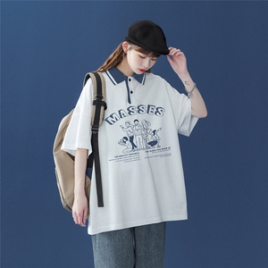 中性风-夏季字母印花短袖T恤潮流翻领POLO衫 PL103P35控48图片