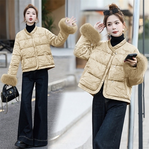 狐狸毛羽绒服女提花短外套2024冬季新款新中式白鸭绒上衣图片