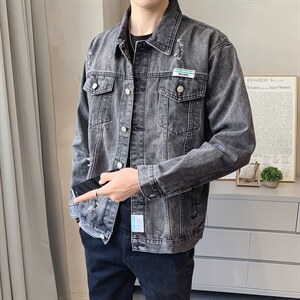 JK820-p90-限价138 现货店主风牛仔夹克肥仔量足破洞印花大码图片