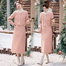 【财阀千金系列】2024新款冬装小香风50%白鸭绒内胆套装，女装套装/套裙，欣贝拉