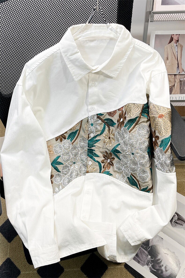 1港风平铺长袖衬衣女情侣大码刺绣风长袖衬衫男CS9743P50控78,男装衬衫,星座226-2