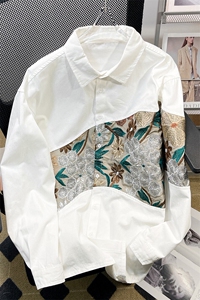 1港风平铺长袖衬衣女情侣大码刺绣风长袖衬衫男CS9743P50控78图片