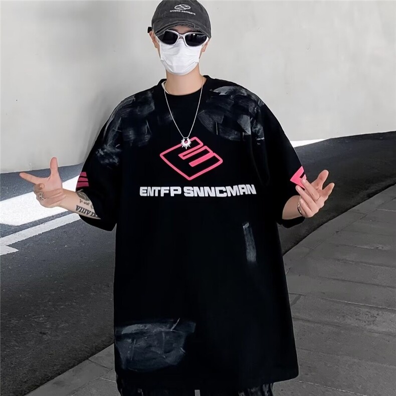 2025夏季大码宽松休闲潮流包边短袖t恤T2503P35,男装T恤,星座1108