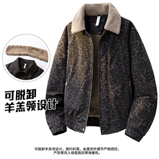 羊羔毛翻领棉衣男女同款豹纹保暖上衣GS65002，男装棉衣，星座1206（原A206）