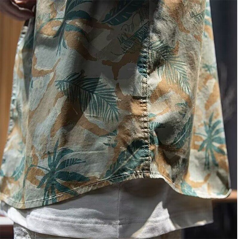 美式复古夏威夷衬衫短袖男夏宽松潮牌大码五分袖沙滩度假印花衬衣,男装衬衫,星座506A