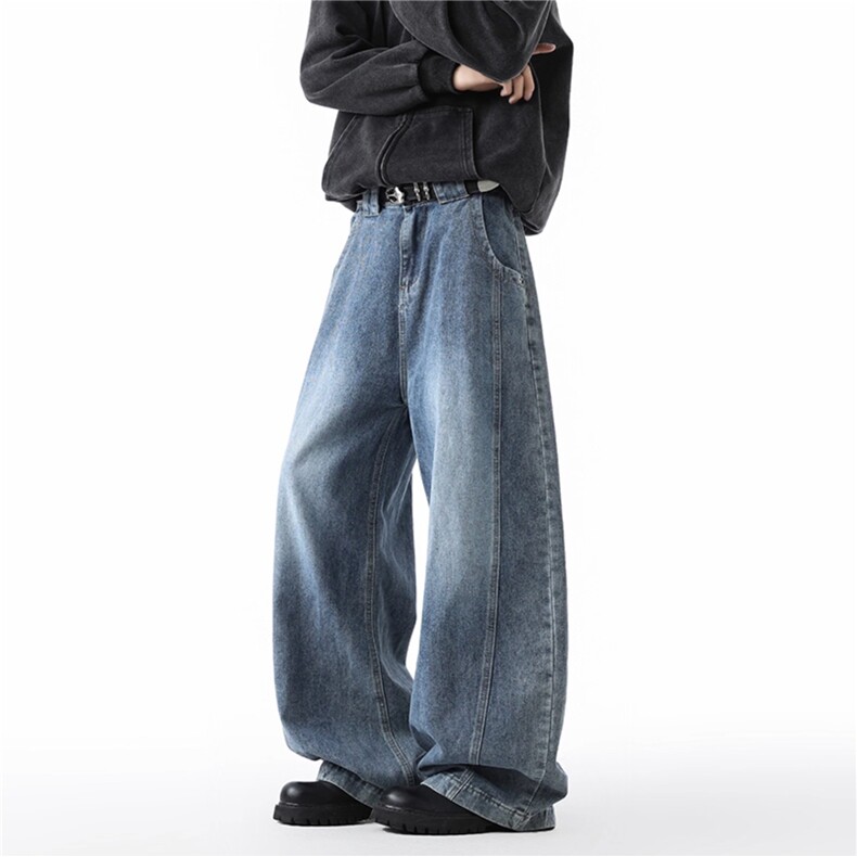 网图潮牌水洗复古阔腿牛仔裤痞帅拼接弯刀长裤A025-ZN6223-P40，男装牛仔裤，电商A025
