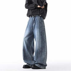 网图潮牌水洗复古阔腿牛仔裤痞帅拼接弯刀长裤A025-ZN6223-P40，男装牛仔裤，电商A025