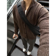 秋冬欧美学院风圆领毛衣开衫男高级感羊毛混纺粗针线衫宽松针织衫，男装针织衫/毛衣，星座601-1