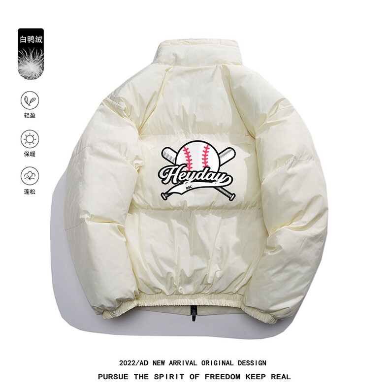 白鸭绒白底22冬季新款设计感趣味印花立领羽绒服YR226P195控258,男装羽绒服,电商A247-1