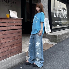 现货!港风新款2025潮流百搭直筒宽松大码牛仔裤松紧腰NZ6160-P42，男装牛仔裤，星座1103-2