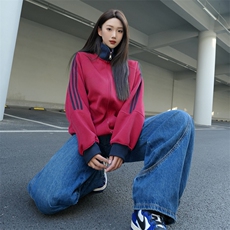 抖音得物高品质美式高街重磅结构设计拼接织带立领卫衣外套CM42，女装短外套，电商A486-1
