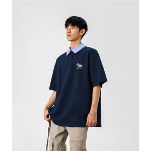 腊肠狗假两件格子领POLO衫衬衫领大码M-5XL短袖T恤男78015P48控78图片