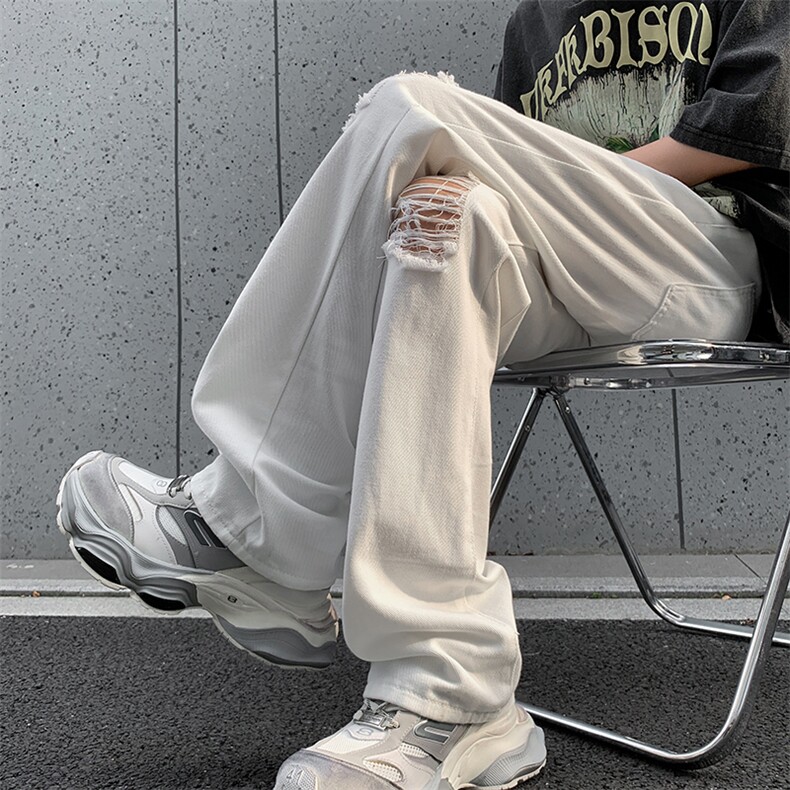 破洞牛仔裤新款美式夏季薄款宽松休闲微喇裤,男装牛仔裤,星座410-6（原星座1304-1）