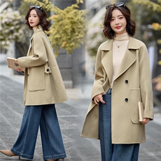 轻熟风时尚中长款毛呢大衣女2025秋冬新款宽松显瘦气质绵羊毛外套，女装双面呢大衣，欧米莱