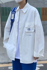 XZ213-CS006-P45控58港风大码潮牌痞帅ins工装纯色长袖翻领衬衫，男装衬衫，星座213