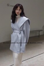 冬季新款气质简约澳毛翻领浴袍款短款羊绒大衣，睡衣，BLESS OPEN