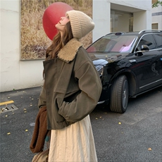 军绿色带毛领棉衣加棉加厚2C167-891-P205-K289，女装棉衣/棉服，2C167