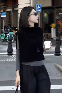 2025春季穿搭一整套女高级气质连帽针织马甲休闲百搭上衣两件套潮图片