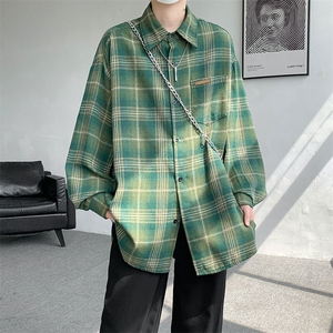 衬衫男秋季新款港风宽松磨毛格子长袖衬衣CS618-P38图片